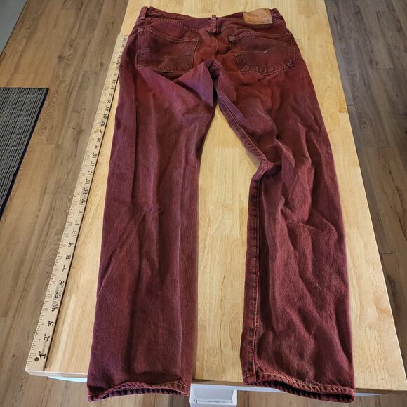 Levi's 501 CT Maroon 31 x 32 Tapered Denim Jeans Faded Tag 90.s Custom Cut - Picture 15 of 16